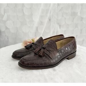 Johnston & Murphy Men’s 9 1/2 Brown Alligator Tasseled Loafers Career Italy